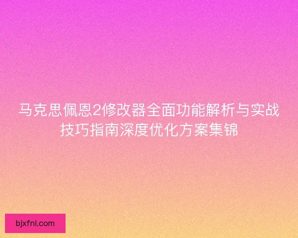 马克思佩恩2修改器全面功能解析与实战技巧指南深度优化方案集锦
